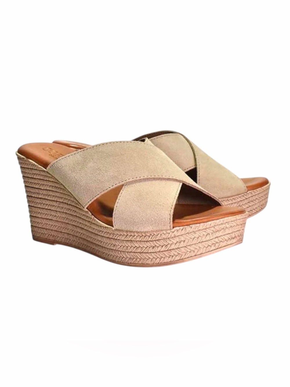 Cordani Braylin Gold Metallic Suede Platform Wedge Sandals Slides size 36